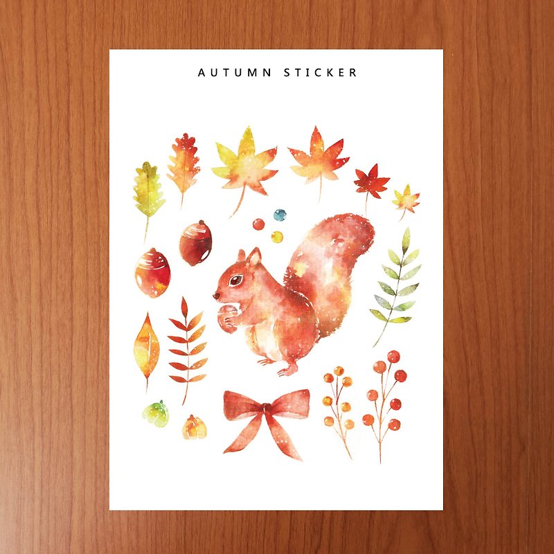 秋季自剪贴纸 枫叶松鼠 - 贴纸 - 纸 橘色