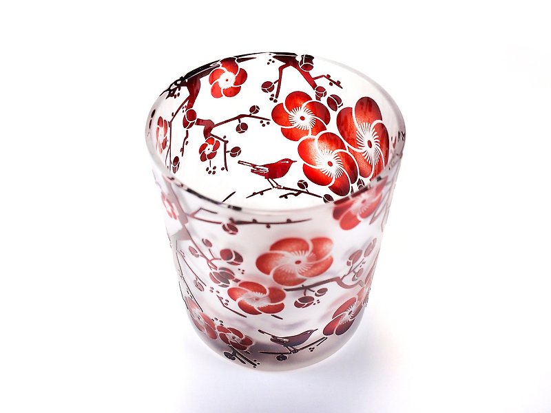 梅と鶯の春恋グラス - 茶具/茶杯 - 玻璃 红色