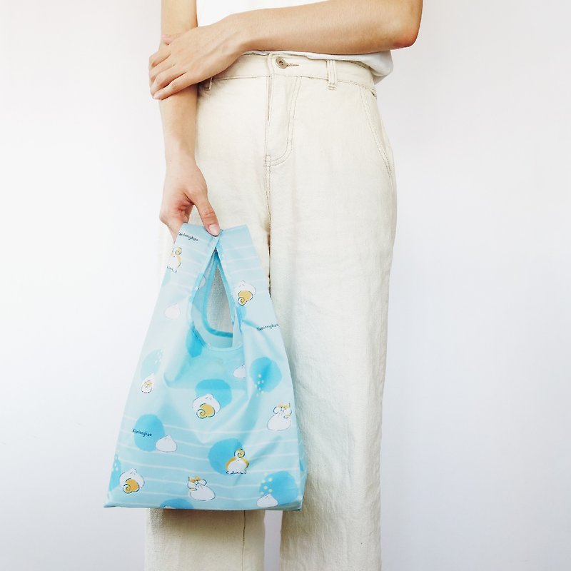 环保购物袋【袋走-小柴包】附挂袋 可折叠收纳 - 手提包/手提袋 - 聚酯纤维 蓝色