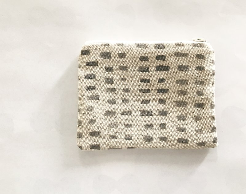 moshimoshi | 麻布小物包 - 灰方块 - 零钱包 - 棉．麻 