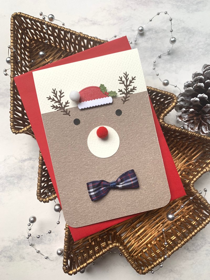 圣诞卡片/麋鹿卡片Christmas Card_领结麋鹿 - 卡片/明信片 - 纸 卡其色