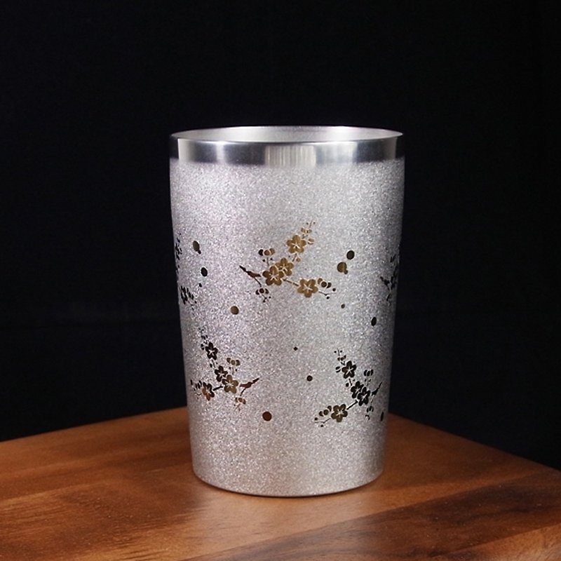 钛爱生活系列-日本制纯钛抗菌极致双层杯 梅花 270ml - 杯子 - 其他金属 银色