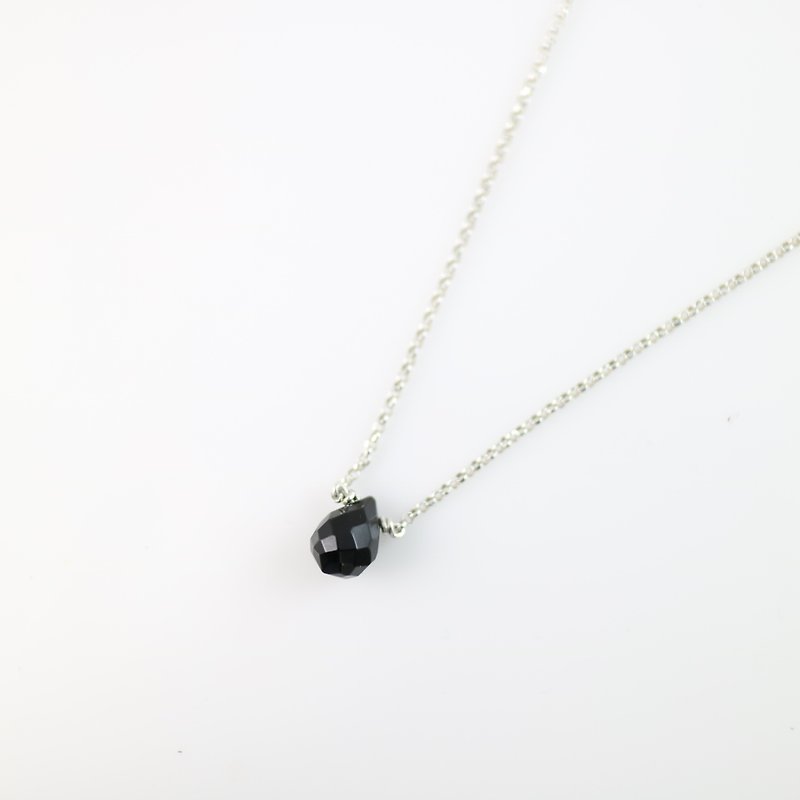 【ColorDay】 水滴型黑玛瑙〈Black Agate〉925纯银项链 - 项链 - 宝石 黑色