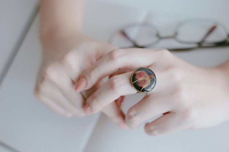 Rose(BG-Black)-Ring (Bronze color)20 mm - 戒指 - 植物．花 红色
