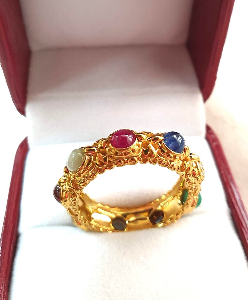 Natural 9 Gemstones Ring Craft,9k Gold Jewelry Art &Craft Ring Wholesale Price - 戒指 - 半宝石 红色