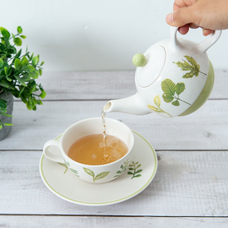 Teapot / mug / plate GREEN LEAF 1 set 3 piece - 咖啡杯/马克杯 - 陶 绿色