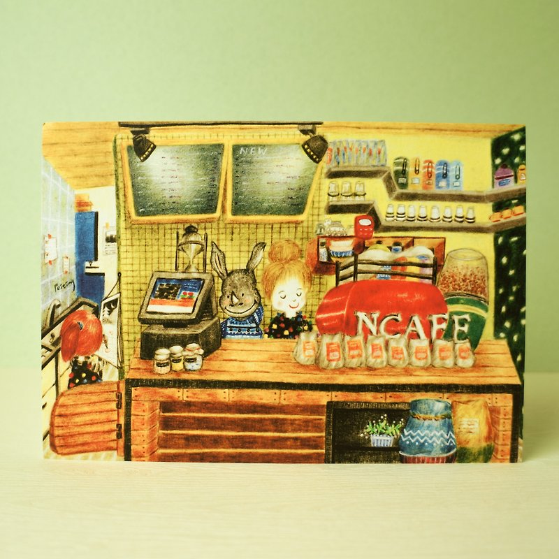 明信片 圣诞节那天小犀牛来N-Cafe店里帮忙 - 卡片/明信片 - 纸 多色