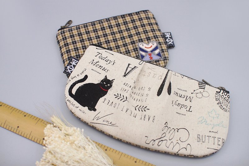 平安万用包-复古米格与一只黑猫,双面双色,笔袋 化妆包 眼镜包 - 化妆包/杂物包 - 棉．麻 咖啡色