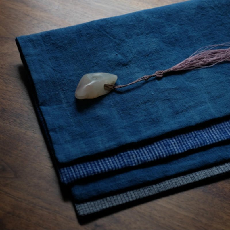 灰藍色雙面手織布長餐墊 手作老粗布茶墊巾茶席餐巾 - 餐垫/桌巾 - 棉．麻 蓝色