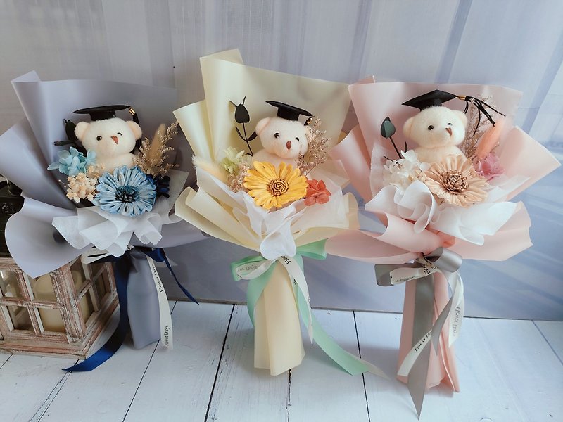 韩式花束- 小熊太阳花花束 毕业 老师礼物 - 干燥花/捧花 - 植物．花 粉红色