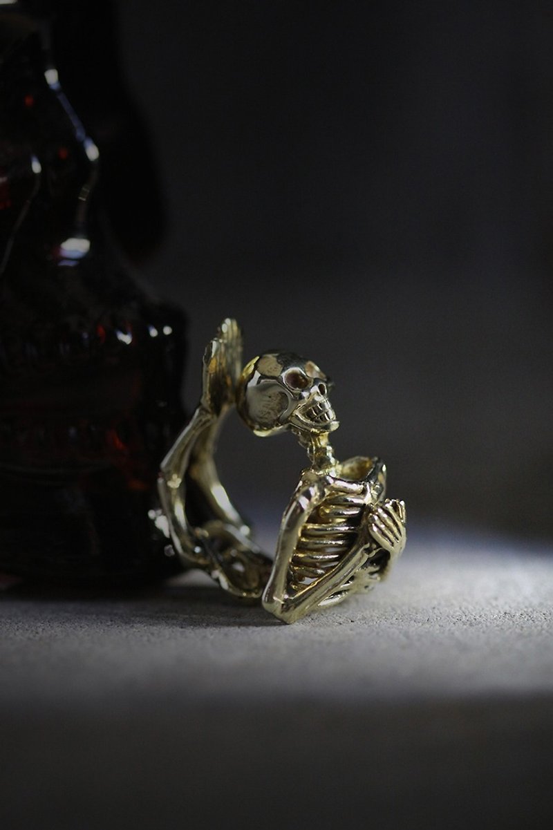 Human Skeleton Ring - Original Design by Defy / Special ring with Dark Style. - 戒指 - 其他金属 金色