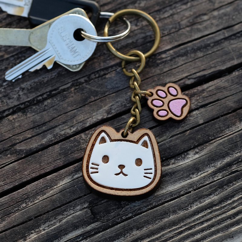 彩绘木制钥匙圈-猫咪 - 钥匙链/钥匙包 - 木头 白色