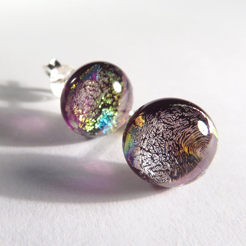 窑烧珠宝琉璃 / 紫晶 (耳针) - 耳环/耳夹 - 玻璃 紫色