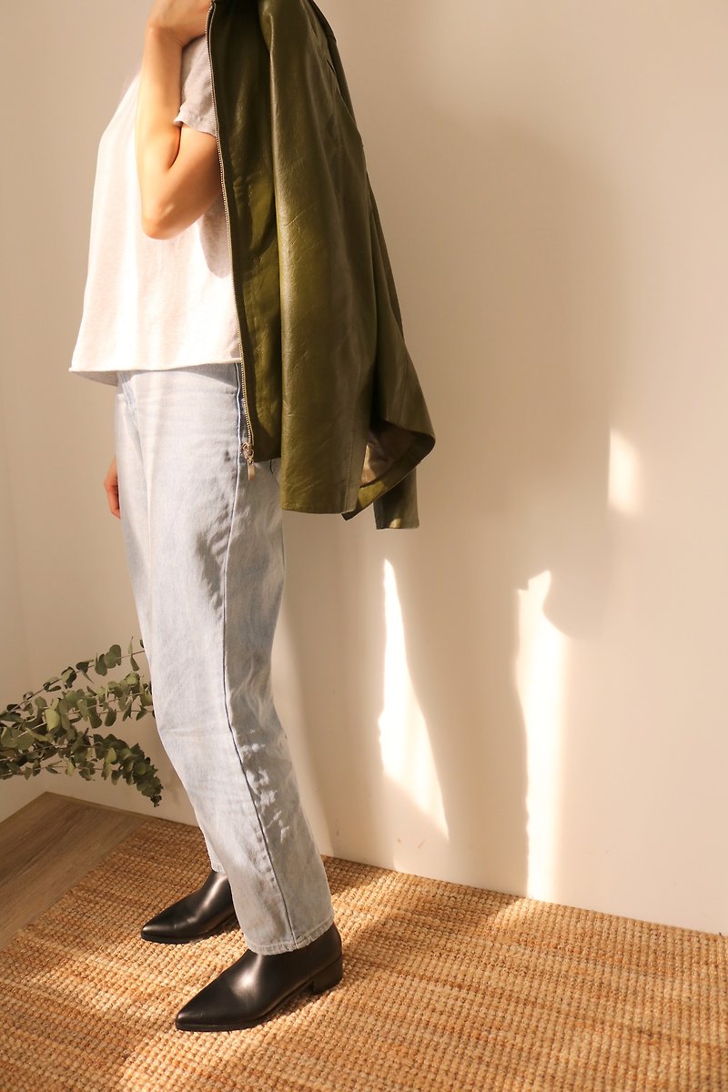 Jil Jacket 橄榄绿皮质外套(古着) - 女装休闲/机能外套 - 真皮 蓝色
