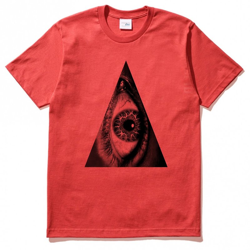 Triangle Eye 男女中性短袖T恤 红色 三角 眼 几何 设计 自创 品牌 时髦 圆 光明 正义 - 女装 T 恤 - 棉．麻 红色