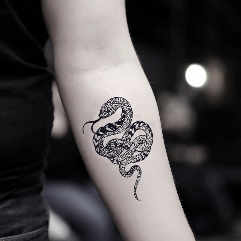 OhMyTat 蛇 Snake 刺青图案纹身贴纸 (2 张) - 纹身贴 - 纸 黑色