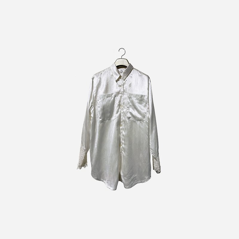 脱臼古着 / 蕾丝袖纯白衬衫 no.1440 vintage - 女装衬衫 - 其他材质 白色