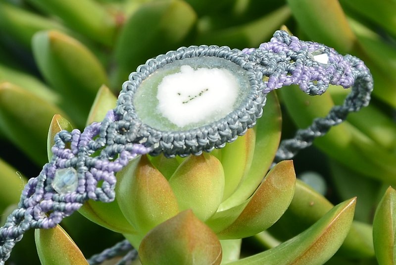 天然太阳石英手制编织手链 - 手链/手环 - 宝石 白色
