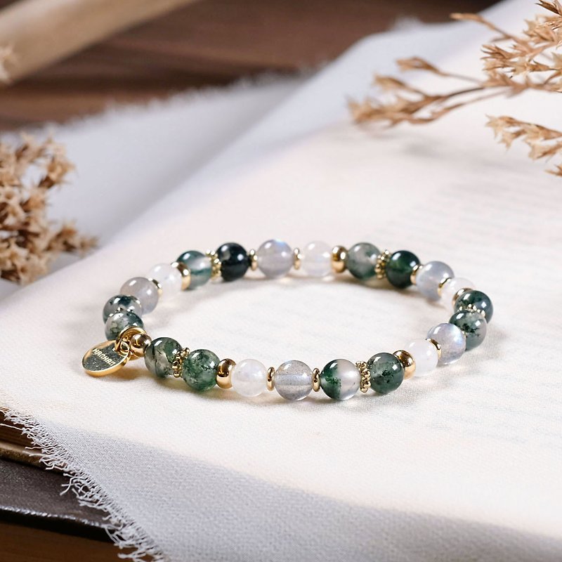 水草玛瑙 拉长石 月光石 手链 矿石水晶 - 手链/手环 - 宝石 绿色