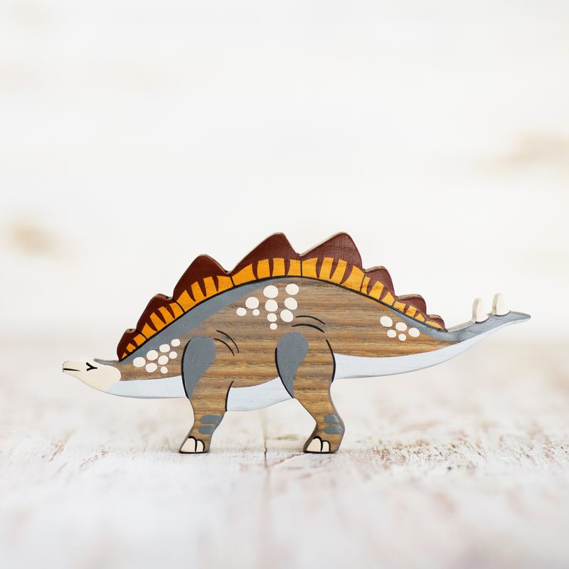 Wooden Stegosaur toy Dinosaur figures Pre-historic animals - 玩具/玩偶 - 环保材料 灰色