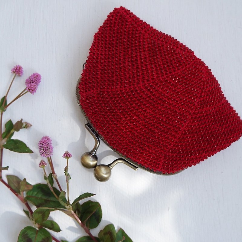 Ba-ba handmade Seedbeads crochet pouch No.1990 - 化妆包/杂物包 - 其他材质 红色