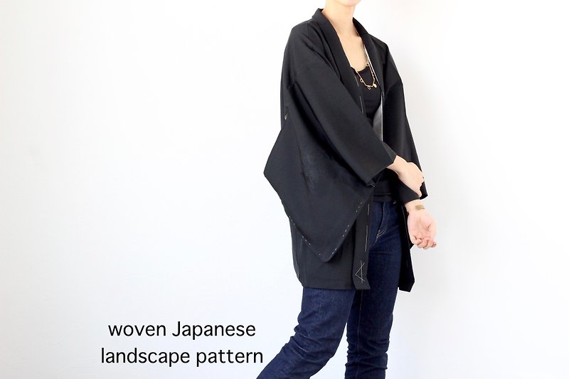 black kimono jacket, Japanese vintage,Dead stock /4184 - 女装休闲/机能外套 - 聚酯纤维 黑色