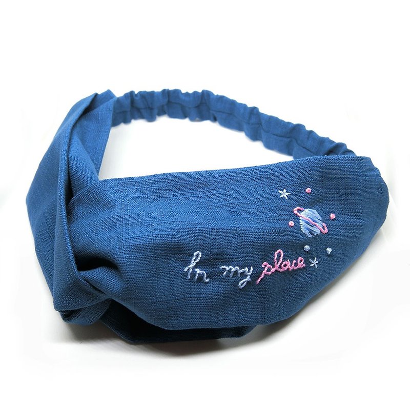 【壳艺品】100%手工刺绣发带(星球) - 发带/发箍 - 棉．麻 蓝色
