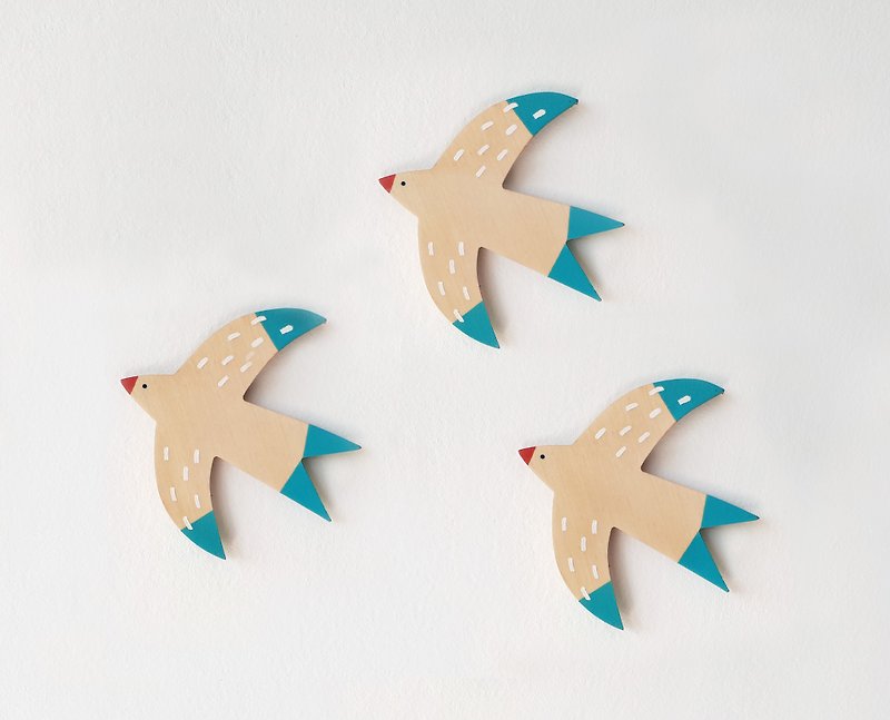 Three Birds wall decoration made of Finnish birch wood to brighten up your home. - 墙贴/壁贴 - 棉．麻 蓝色