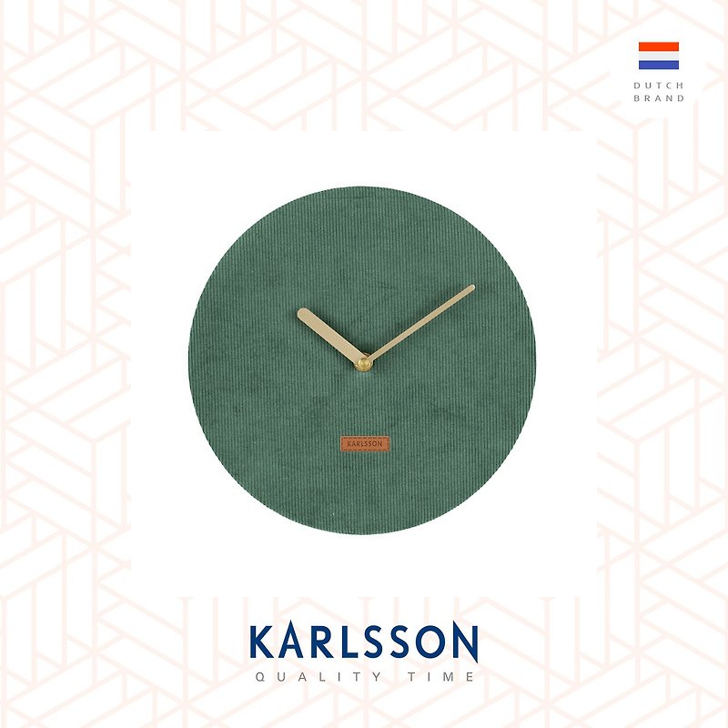 荷兰Karlsson, Wall clock Corduroy dark green灯芯绒布深绿挂钟 - 时钟/闹钟 - 棉．麻 绿色