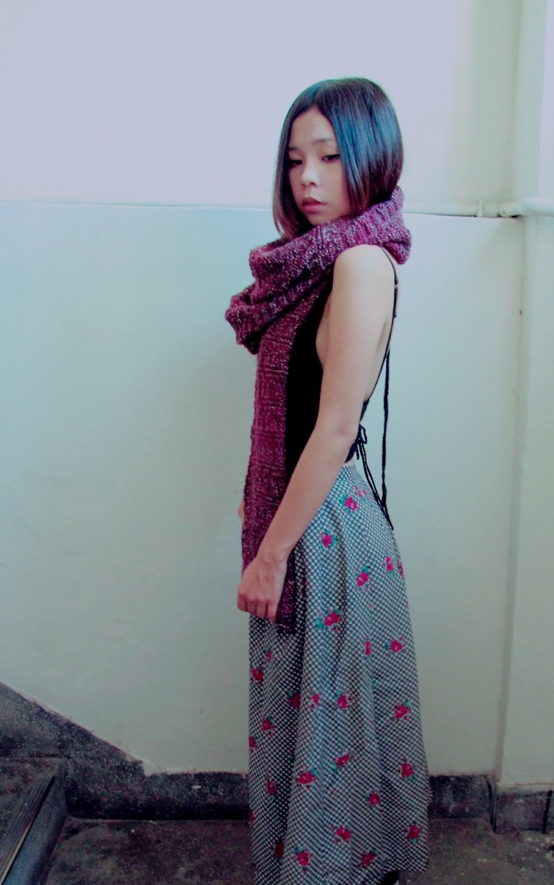 Lan毛线围巾(酒红花纱) - 丝巾 - 纸 红色