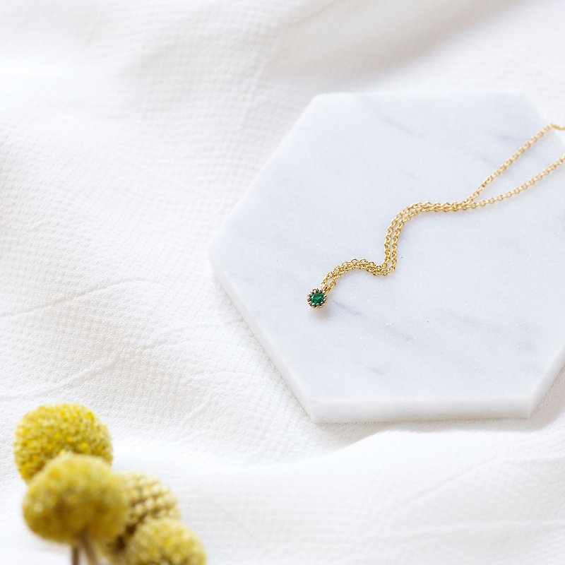 【小圆钻系列】小圆钻14K包金项链-祖母绿色 - 项链 - 宝石 绿色