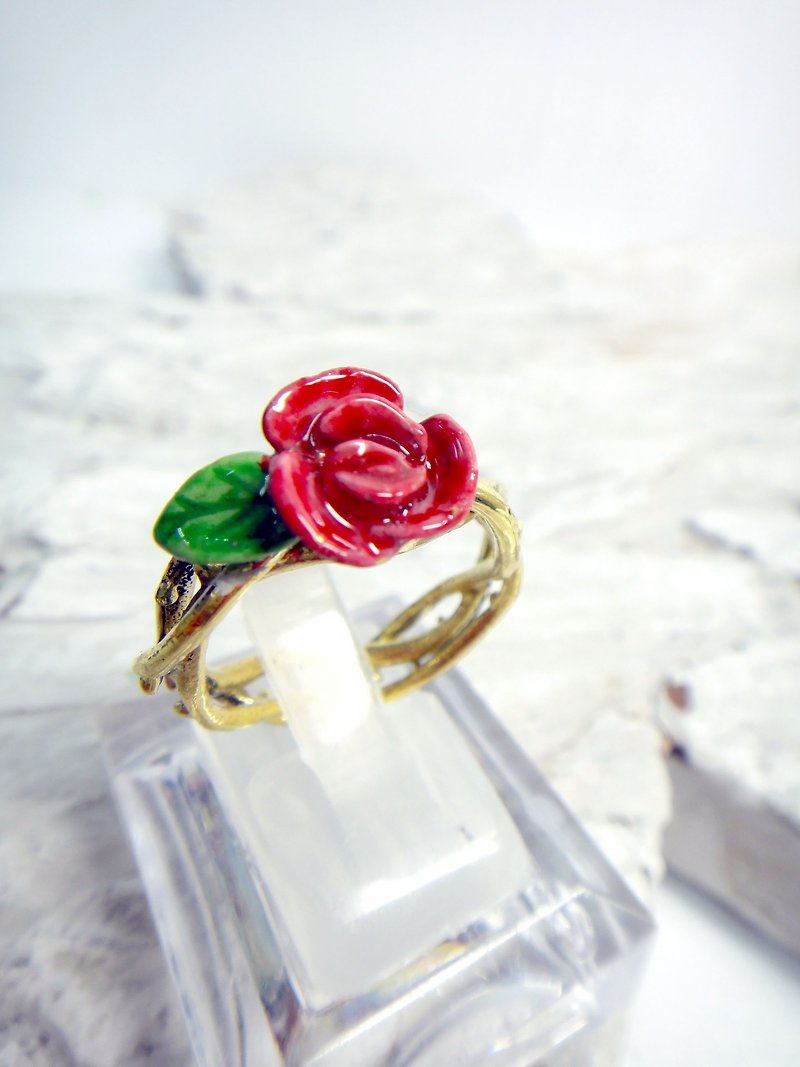 黄铜制品 玫瑰花 玫瑰 情人节 人手彩绘 滴胶戒指 小王子 B612 - 戒指 - 其他金属 红色
