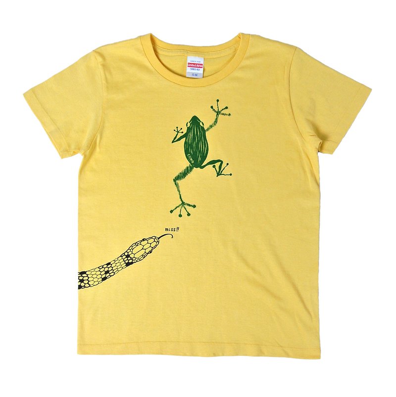 危機回避　蛇から逃げた蛙Tシャツ　レディース - 女装 T 恤 - 棉．麻 黄色