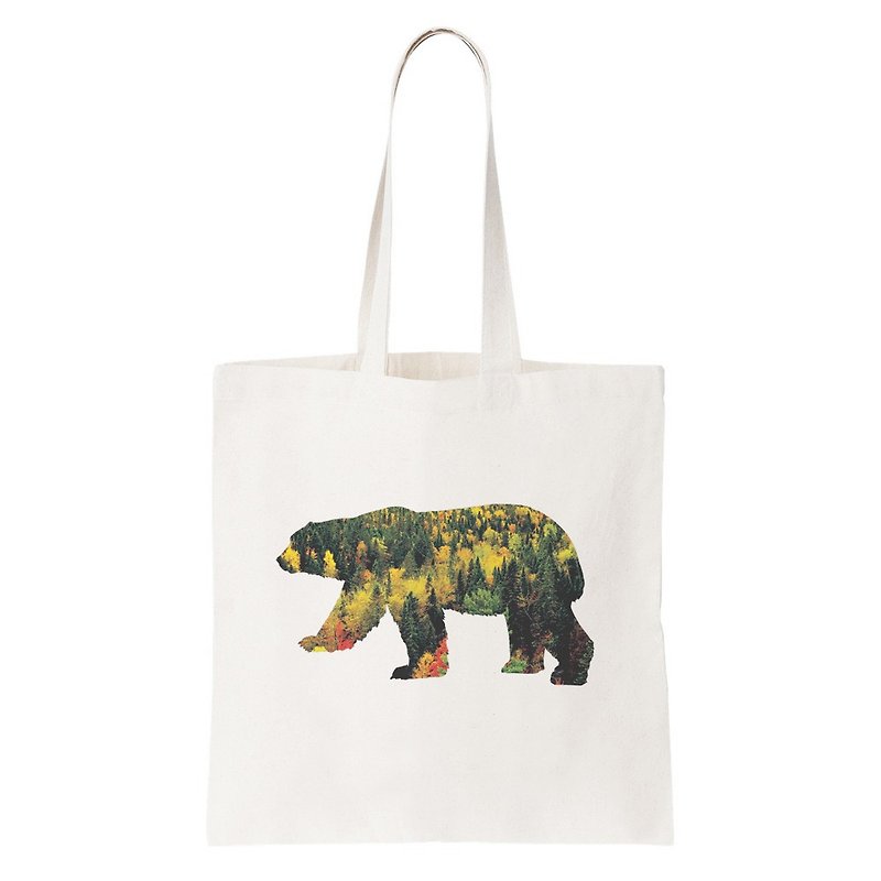 Bear Forest 帆布 文艺 环保 肩背 手提包 购物袋 米白色 熊 森林 大自然 动物 环保 设计 - 手提包/手提袋 - 其他材质 白色
