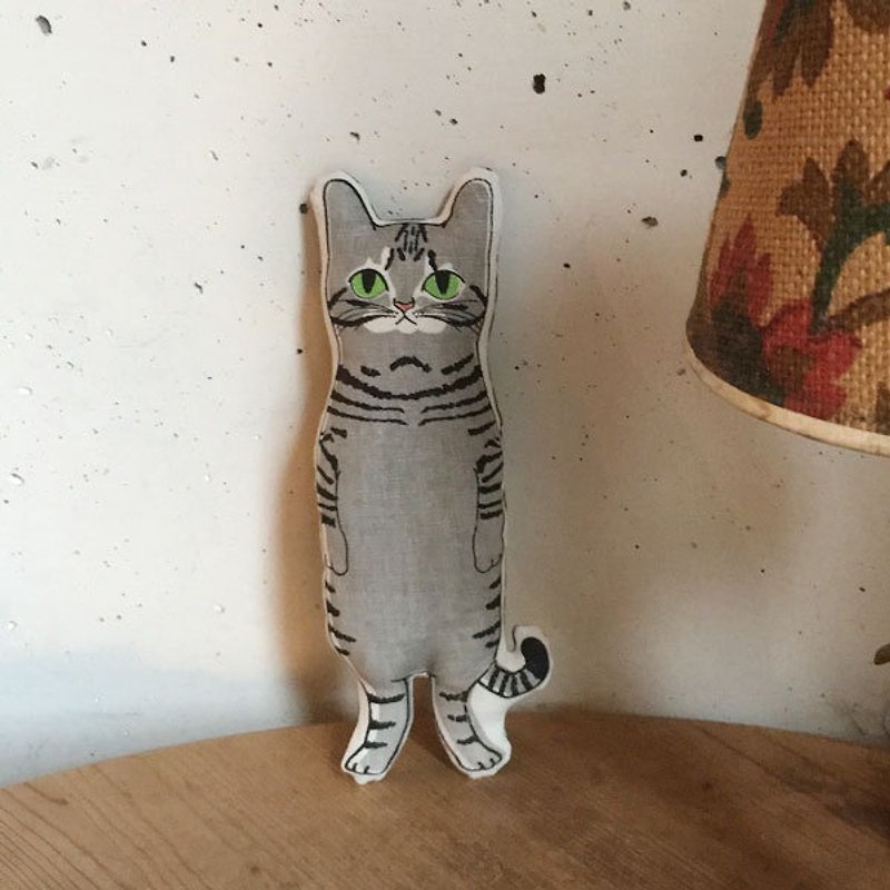 淡いグレーのトラ猫ちゃん　ポケットサイズ　ヌイグルミ - 玩偶/公仔 - 棉．麻 灰色