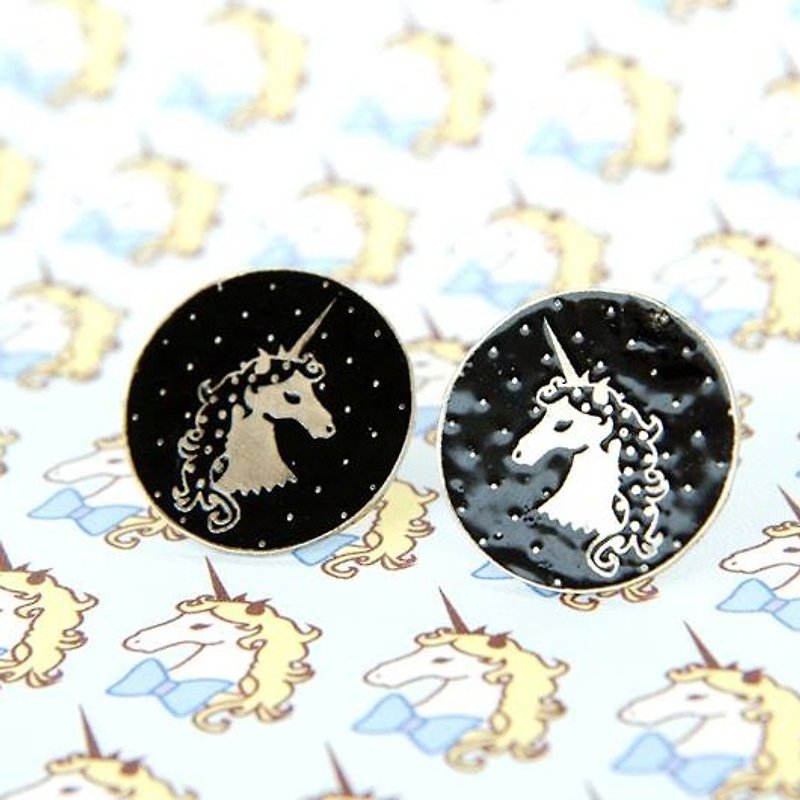 Polka Dot Unicorn Stud Earrings, Unicorn Earrings - 耳环/耳夹 - 其他金属 黑色