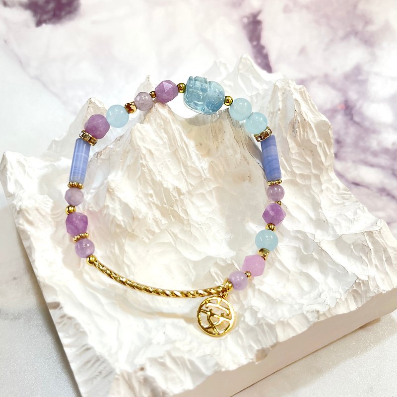 蓝色勇气水晶手链 貔貅 海蓝宝 蓝纹石 紫水晶 贵人 沟通表达 - 手链/手环 - 水晶 多色