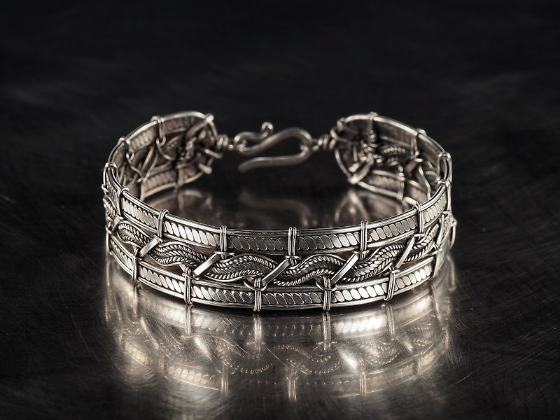 独特的绕丝镍银手链银色手镯 28 周年结婚周年纪念礼物送给他或她 - 手链/手环 - 其他金属 银色