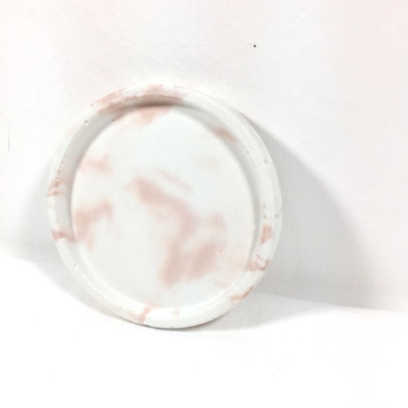 樱花系列 (粉红色水泥作品) - 水泥圆形置物碟 白色底 粉红色纹理 - 收纳用品 - 水泥 粉红色
