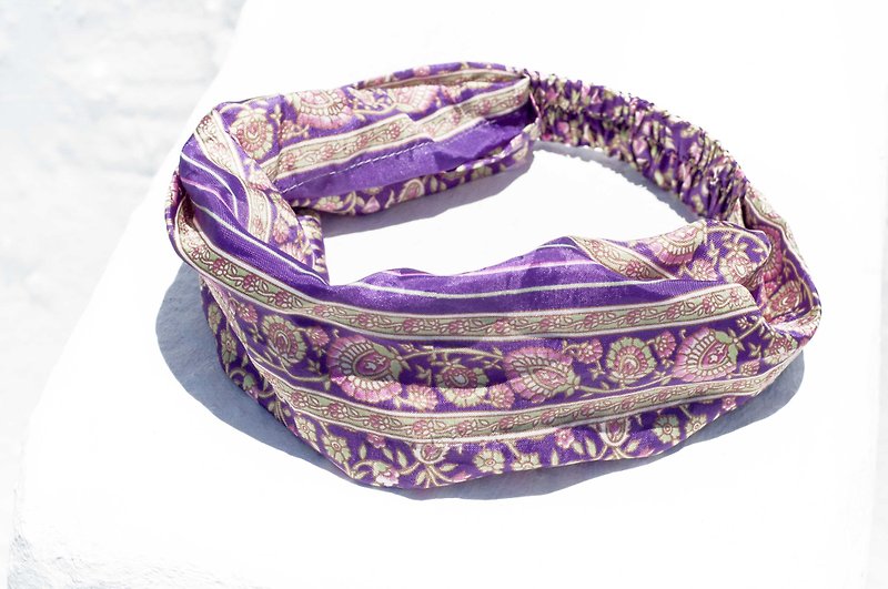 法式手工发带/缤纷花朵发带/松紧发带/手工丝绸发带-紫色浪漫花朵 - 发带/发箍 - 丝．绢 紫色