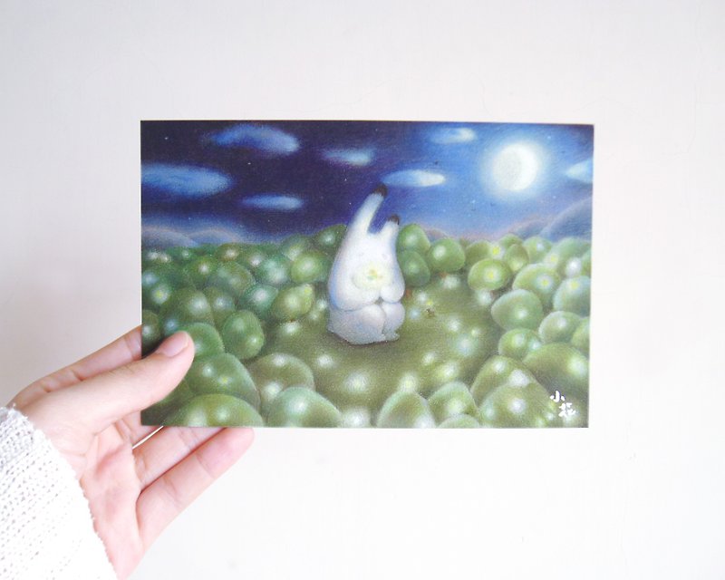 日系小兔子萤火虫插画卡片 明信片 - 卡片/明信片 - 纸 蓝色