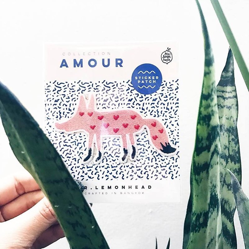 Amour pink fox Patch - 徽章/别针 - 绣线 粉红色