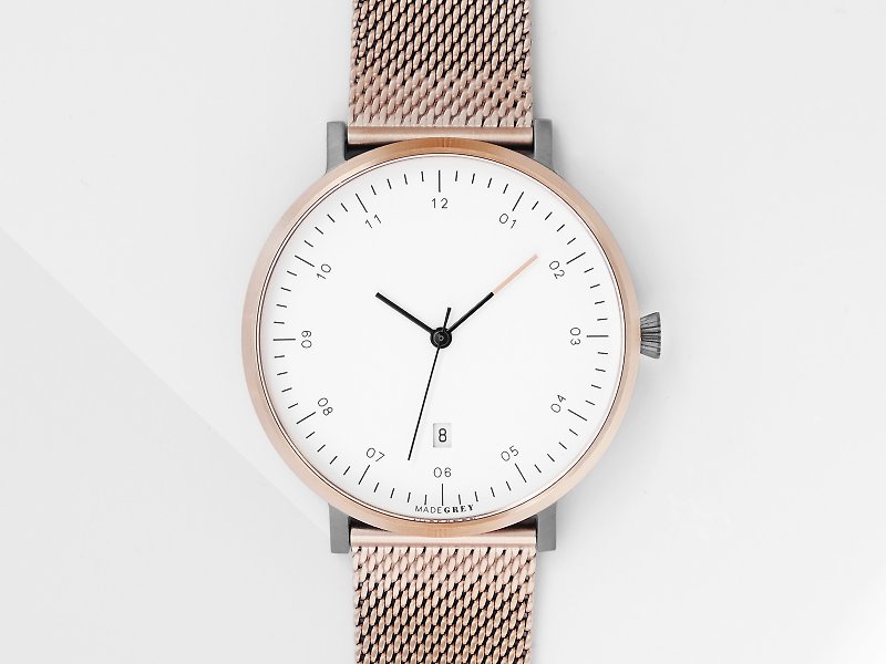 玫瑰金 x 灰色 MG001 手表 | 定制刻字 - 女表 - 不锈钢 金色