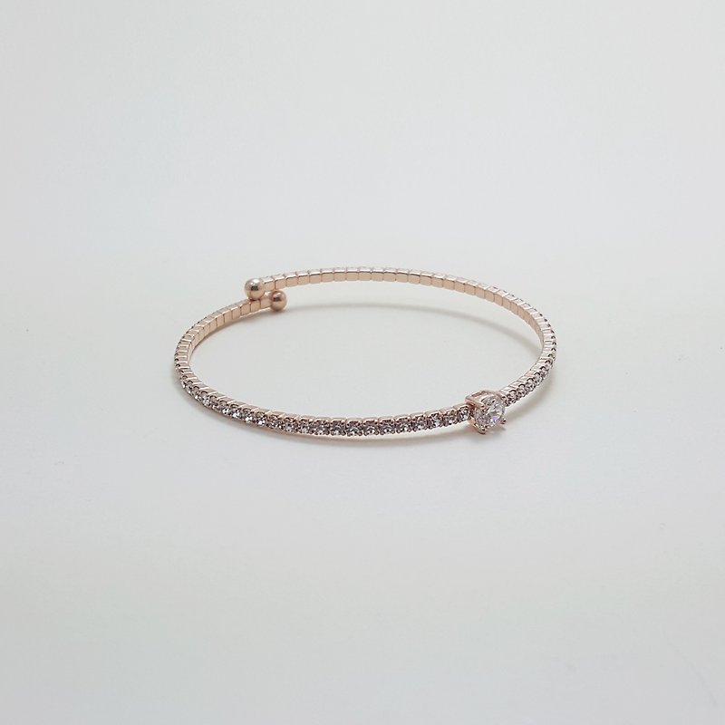 One Crystal point Rose Gold Single Line Flexible Bangle Bracelet - 手链/手环 - 玫瑰金 金色