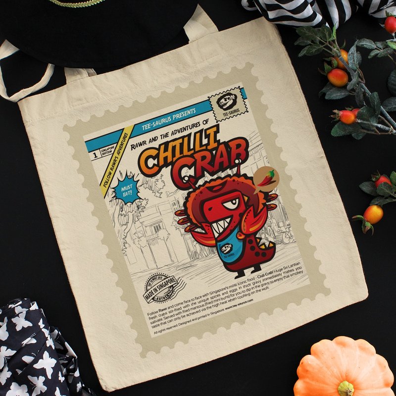 Tee-Saurus Happy Totes - Singapore Chilli Crab Cotton Tote Bag - 手提包/手提袋 - 棉．麻 