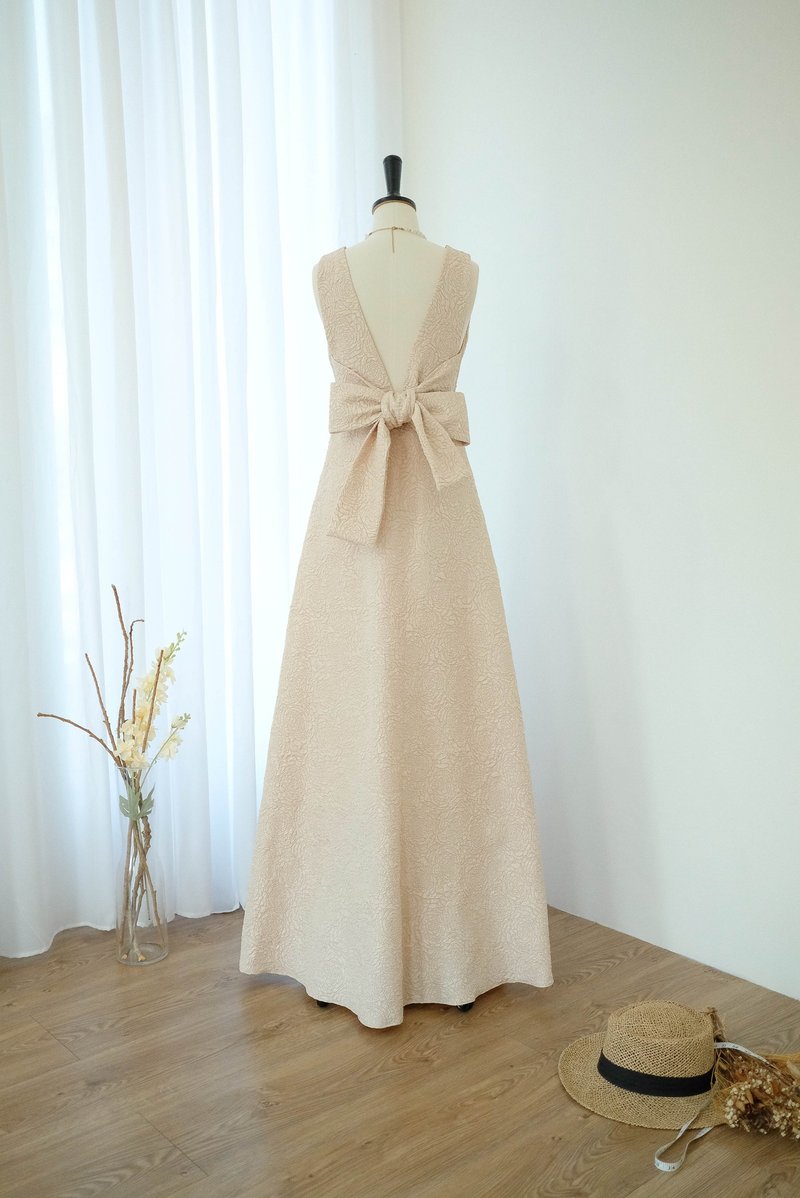 Creamy beige backless bridesmaid maxi dress prom party wedding cocktail dresses - 洋装/连衣裙 - 聚酯纤维 卡其色