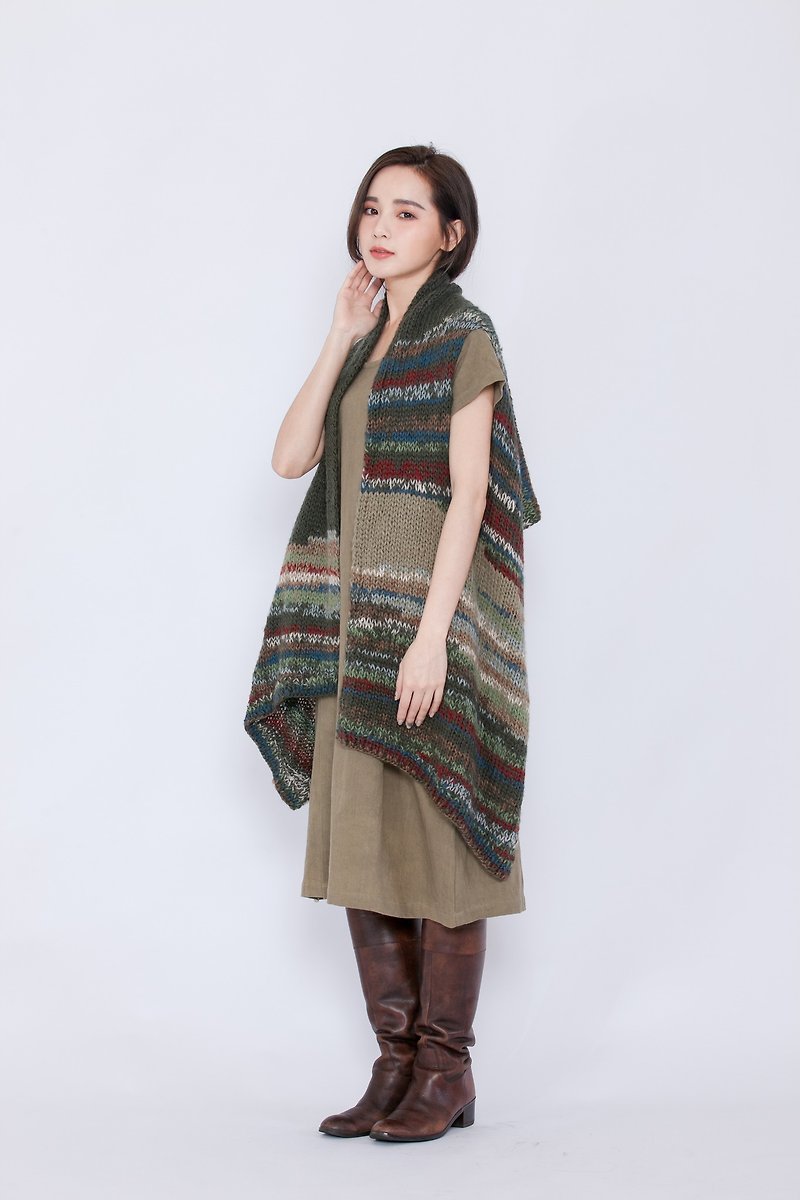 羊毛手织大地彩色围巾背心-公平贸易 - 丝巾 - 羊毛 绿色