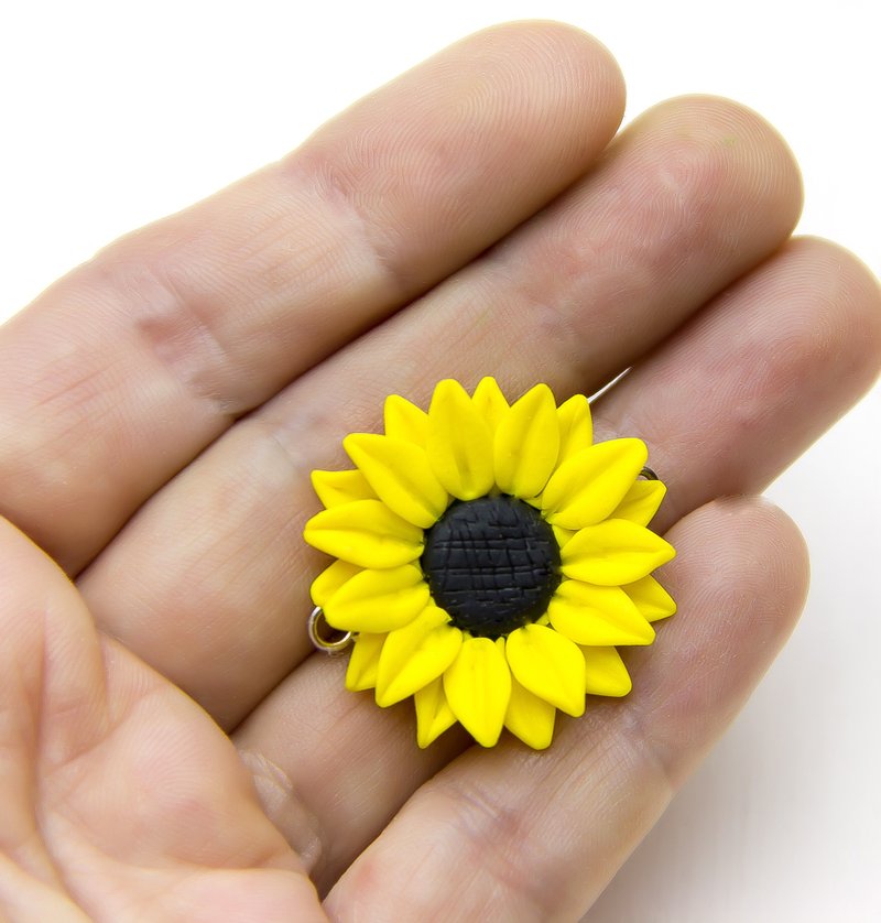 Sunflowers Polymer Clay Caboshons, Sunflower Beads making jewelry, Yellow Flower - 零件/散装材料/工具 - 塑料 黄色