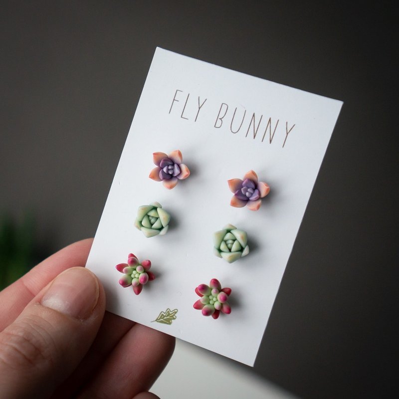 Red & purple Stud earrings set - 耳环/耳夹 - 其他材质 紫色