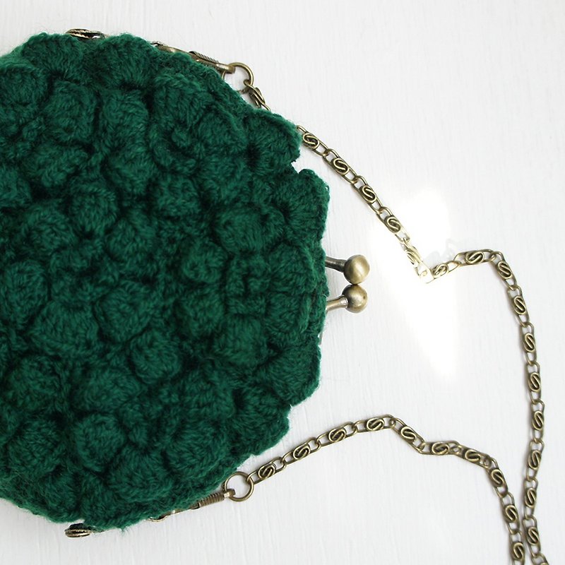 Ba-ba handmade Poppy puff knitting round pouch  No.C1376 - 化妆包/杂物包 - 其他材质 绿色